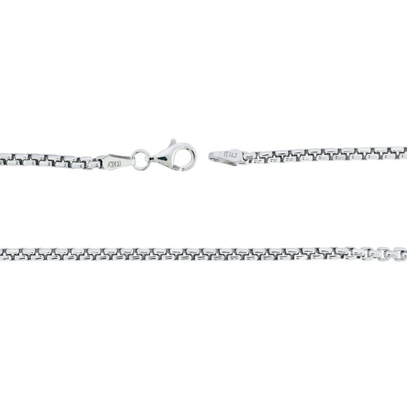 925 Sterling Silver Round Box Chain Necklace Made In Italy 2.5 mm - Picture 2 of 3